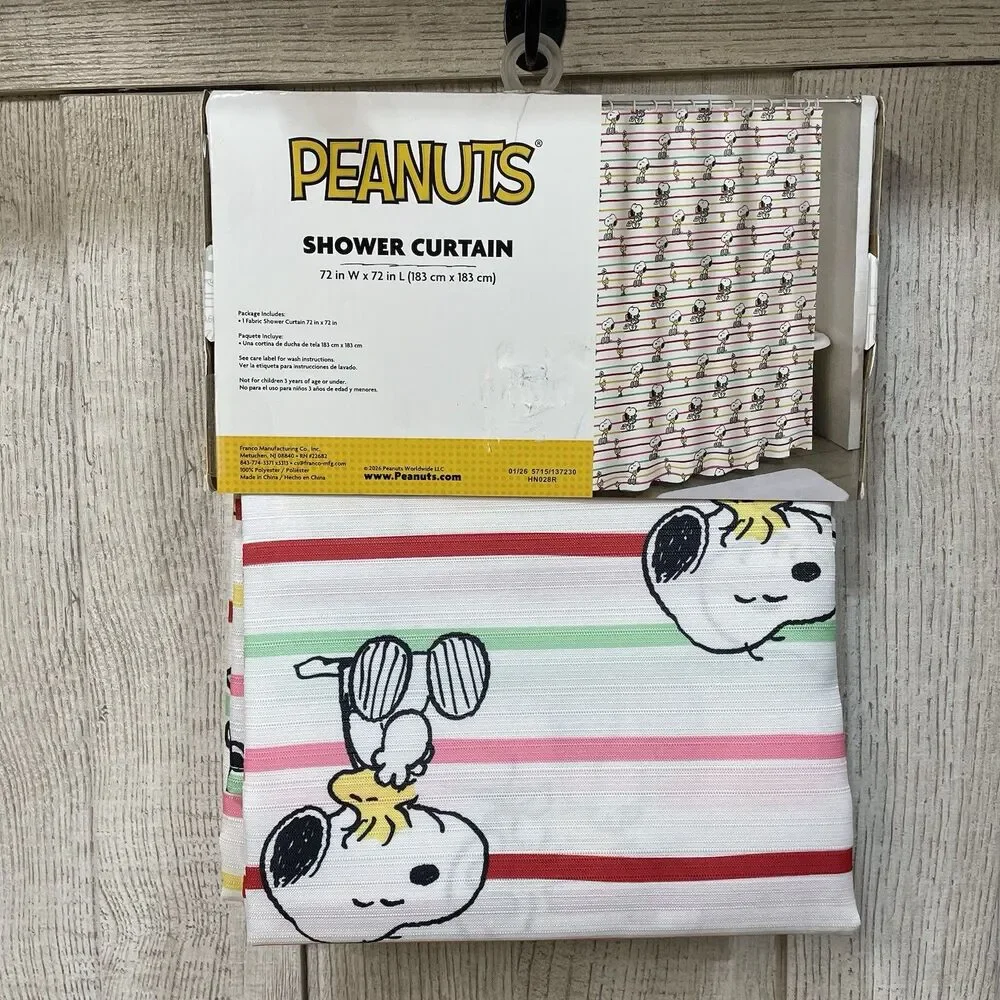 Striped Spring Peanuts Snoopy Woodstock Shower Curtain Fabric 72